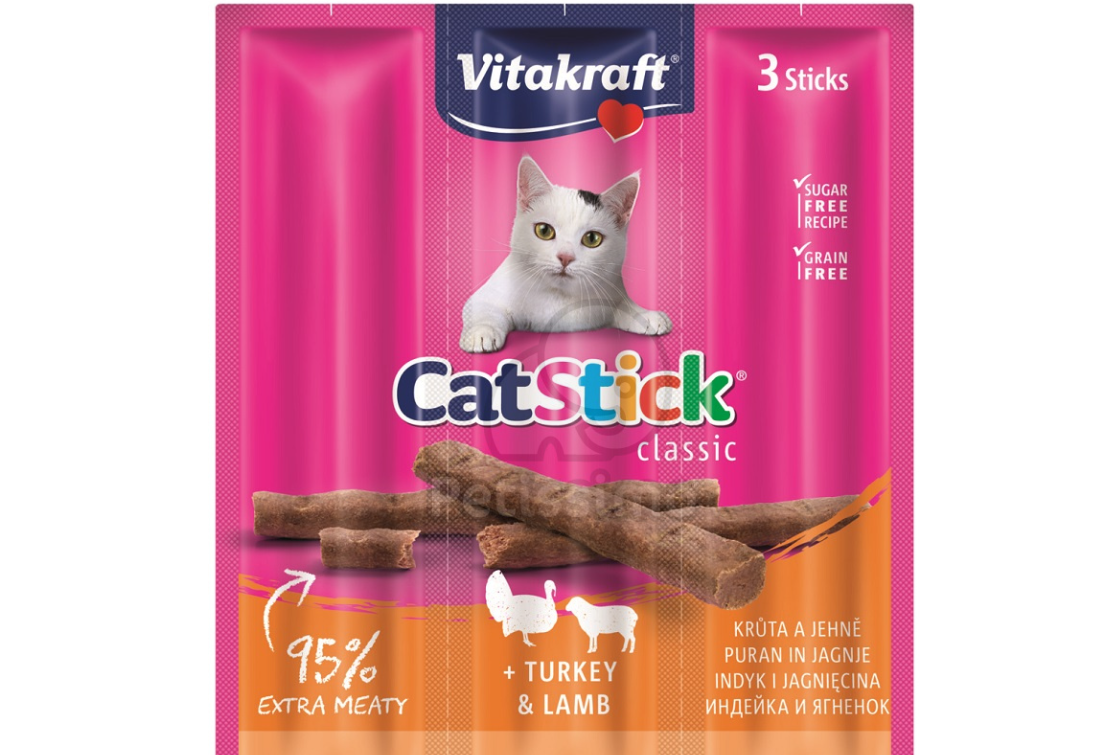 Vitakraft Cat Stick mini cu curcan si miel 18g/3buc