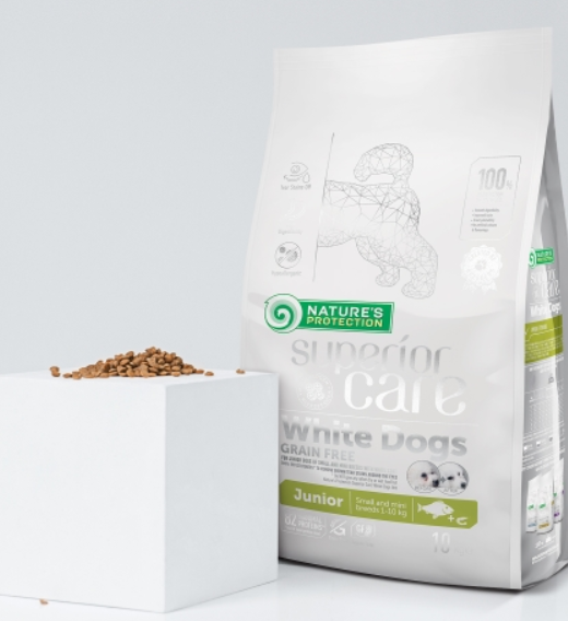Nature’s Protection Superior Care White Dogs Junior cu Pește Alb – 1,5 kg