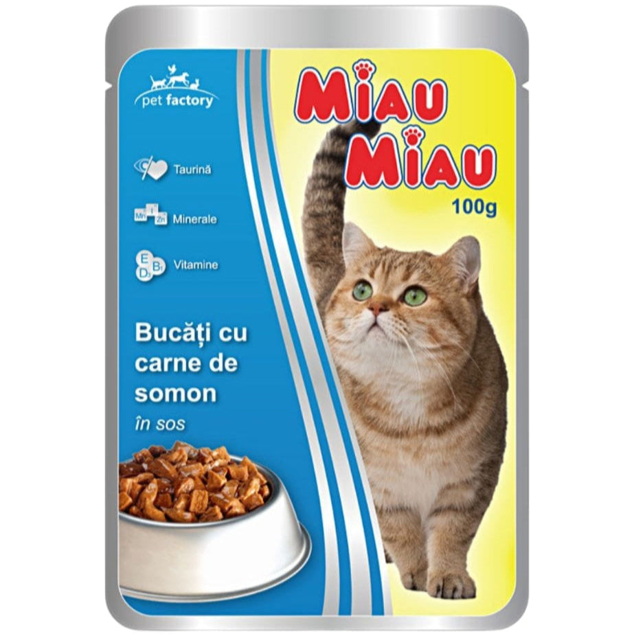 Miau Miau Plic Somon în Sos 100g Miau Miau Plic Somon în Sos 100g