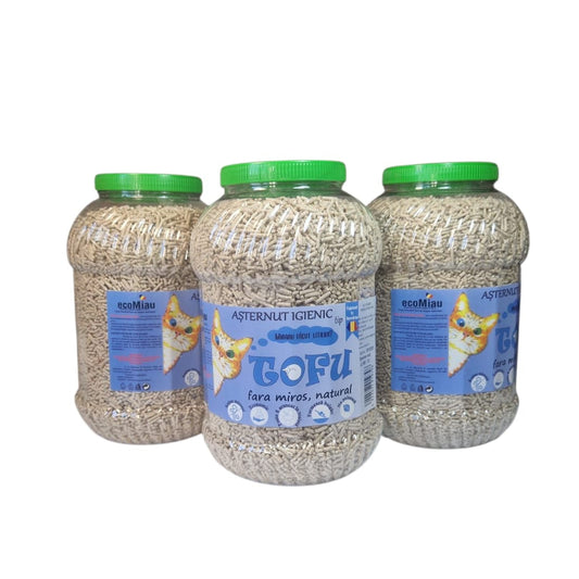 Tofu ecoMiau – Așternut biodegradabil și ecologic pentru pisici, natural, fara miros, Pachet 3x8 Litri