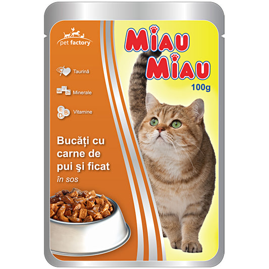Miau Miau Plic Pui şi Ficat în Sos 100g