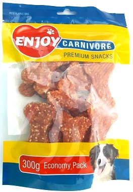 Recompense pentru caini Enjoy Carnivore oase cu pui si orez 300 g