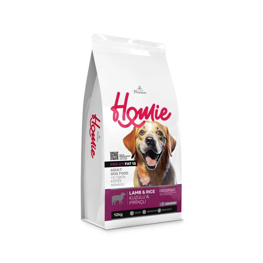 Homie Super Premium, Hrana uscata pentru caini adulti, cu continut scazut de cereale, cu Miel & Orez, 12 Kg