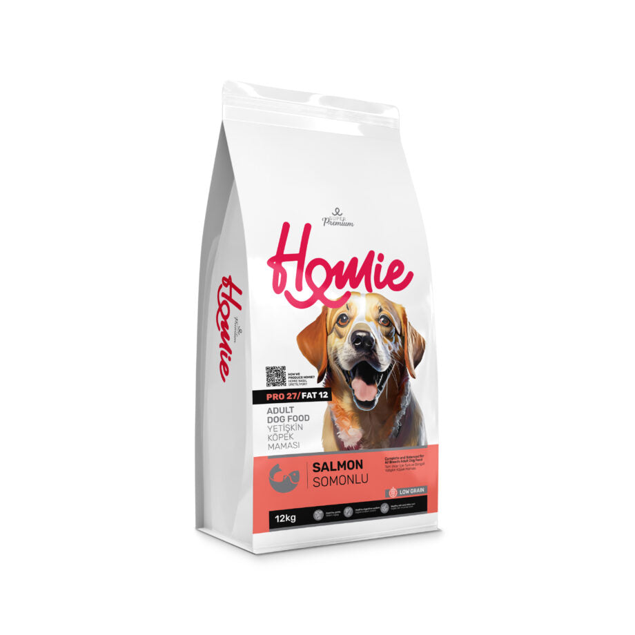 Homie Super Premium, Hrana uscata pentru caini adulti, cu continut scazut de cereale, cu Somon, 12 Kg