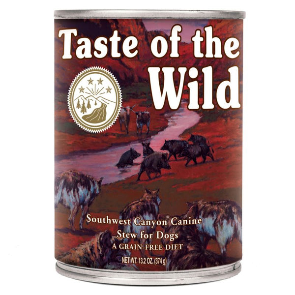Taste of the Wild Southwest Canyon Canine – Hrană umedă completă cu mistreț, vită și miel, pentru câini de toate rasele și vârstele 390g