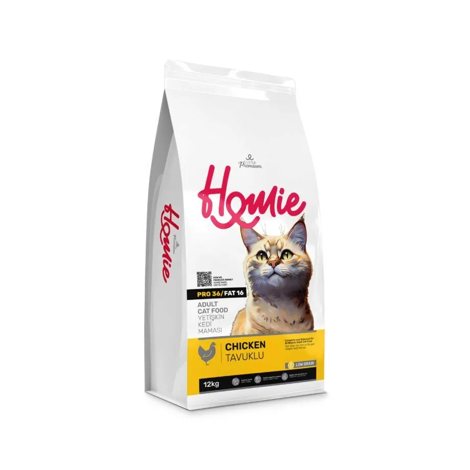 Homie Super Premium, Hrana uscata pentru pisici adulte, Cu continut redus de cereale, cu Pui, 12 kg