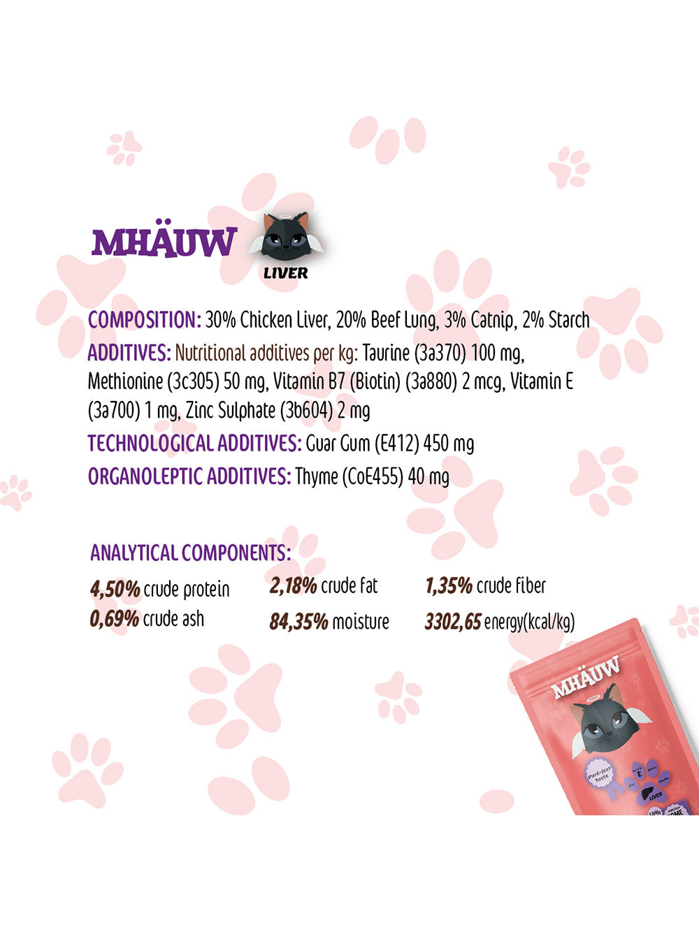 Hrană umedă pentru pisici cu ficat Mhauw, 80gr