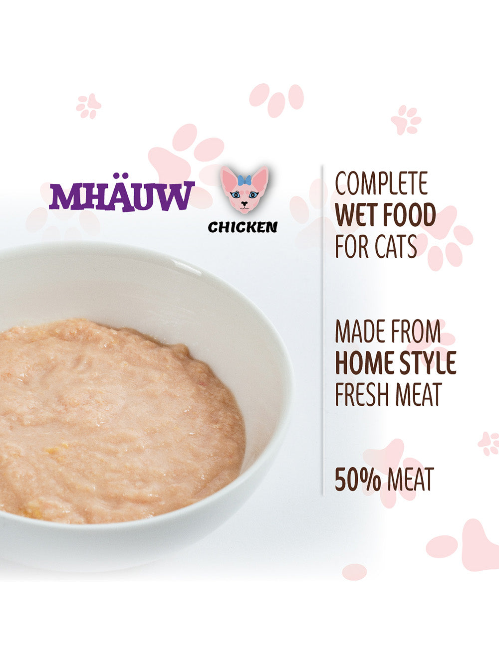 Hrană umedă pentru pisici cu pui Mhauw, 80gr