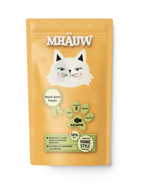 Hrană umedă pentru pisici cu somon Mhauw, 80gr