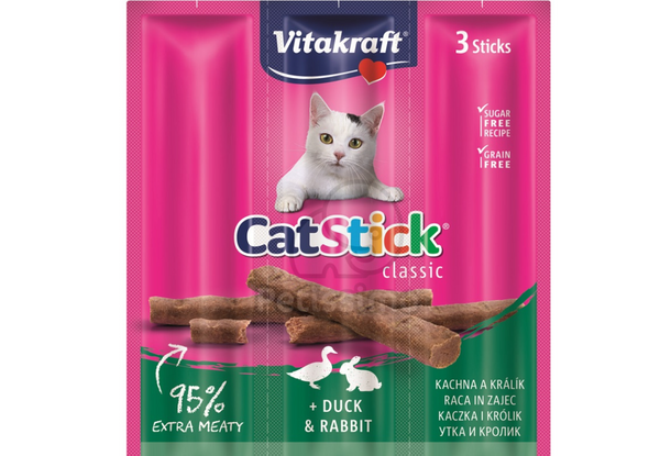 Vitakraft Cat Stick mini cu aromă de rață și iepure 18g/3buc