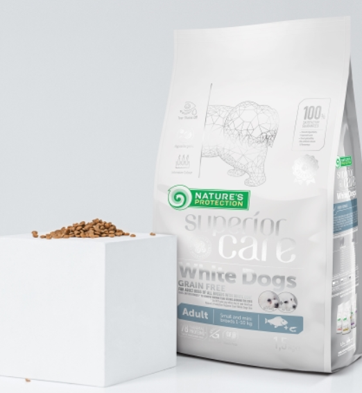 Nature’s Protection Superior Care White Dogs Grain Free cu Pește Alb – Hrană Super Premium pentru câini de talie mică