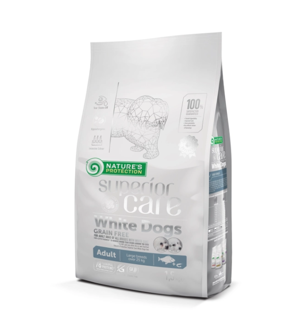 Nature’s Protection Superior Care White Dogs Grain Free cu Pește Alb – câini de talie mică 10 KG