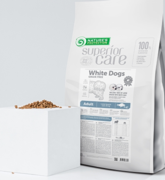 Nature’s Protection Superior Care White Dogs Grain Free cu Pește Alb – câini de talie mică 10 KG