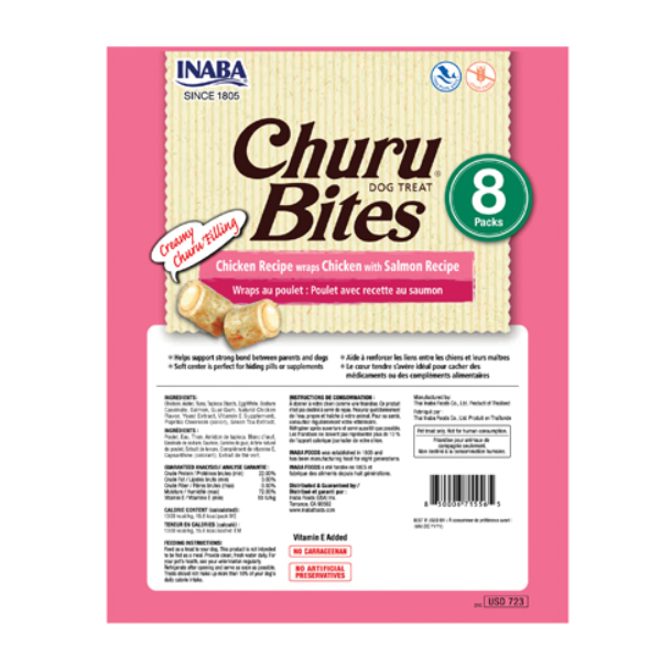 Inaba Churu Bites Recompense pentru Câini cu Pui și Somon – 12 g x 8 bucăți