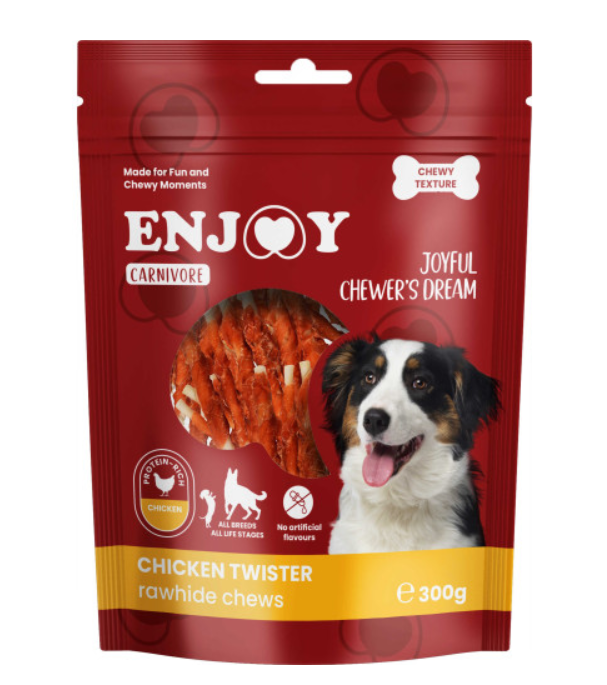 Recompense pentru caini Enjoy Carnivore Rawhide Chews cu pui 300 gr