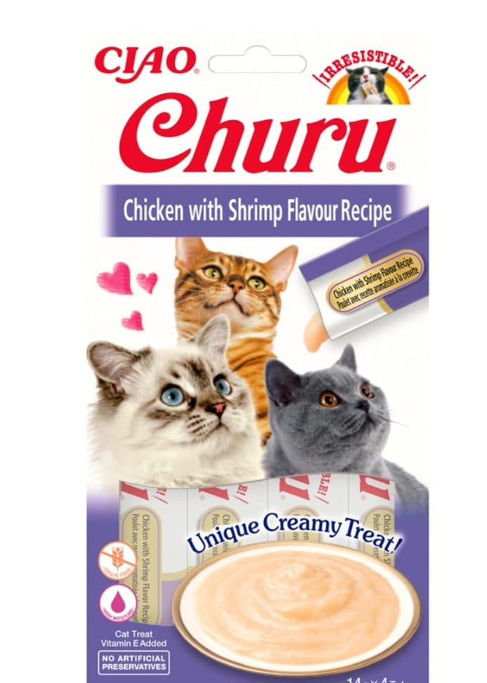 CHURU CAT recompensa cremoasa cu pui si creveti  14gr x 4buc
