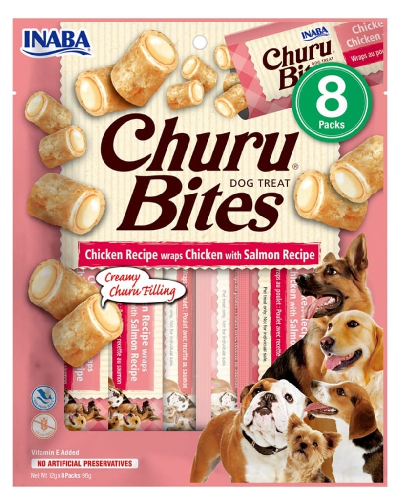 Inaba Churu Bites Recompense pentru Câini cu Pui și Somon – 12 g x 8 bucăți