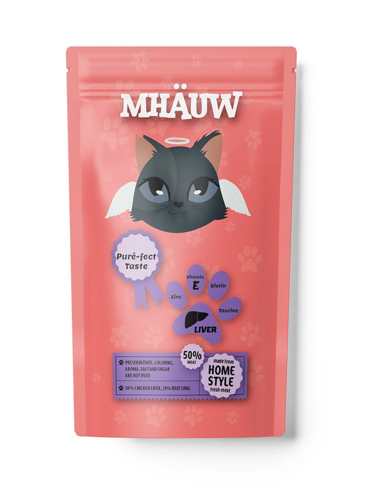 Hrană umedă pentru pisici cu ficat Mhauw, 80gr
