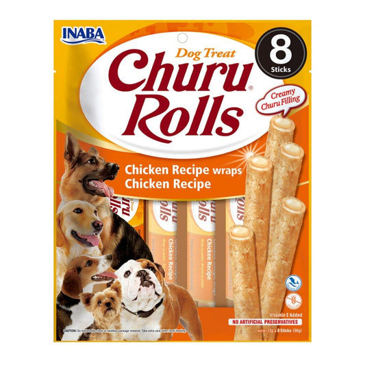 INABA Dog Churu Rolls cu Pui – Recompense moi pentru câini, 8 buc