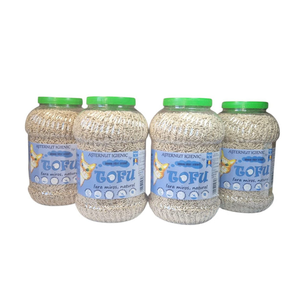 Tofu ecoMiau – Așternut biodegradabil și ecologic pentru pisici,natural, fara miros, Pachet 4x8 Litri