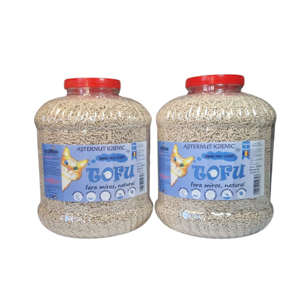 Tofu ecoMiau – Așternut biodegradabil și ecologic pentru pisici, natural, fara miros, Pachet 2x17 Litri