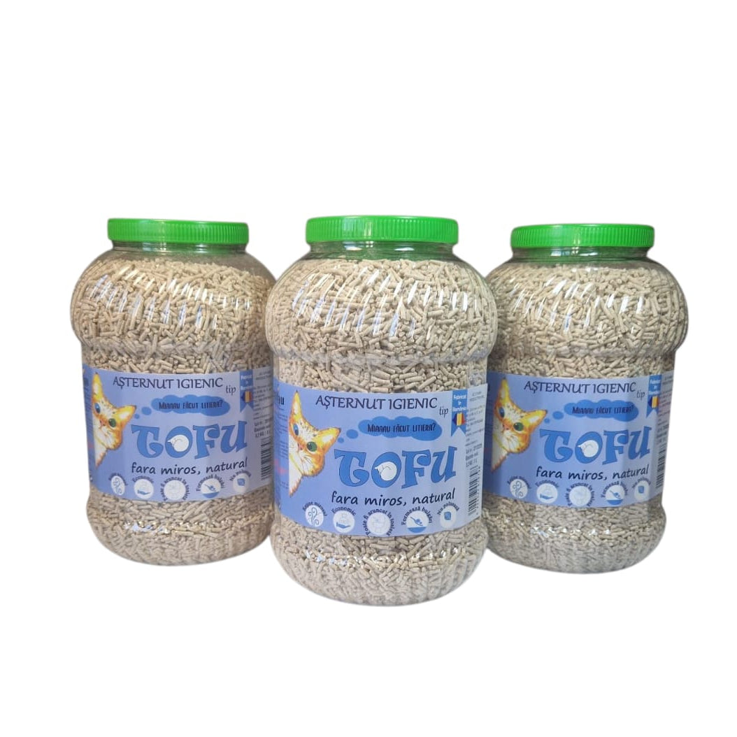 Tofu ecoMiau – Așternut biodegradabil și ecologic pentru pisici, natural, fara miros, Pachet 3x8 Litri