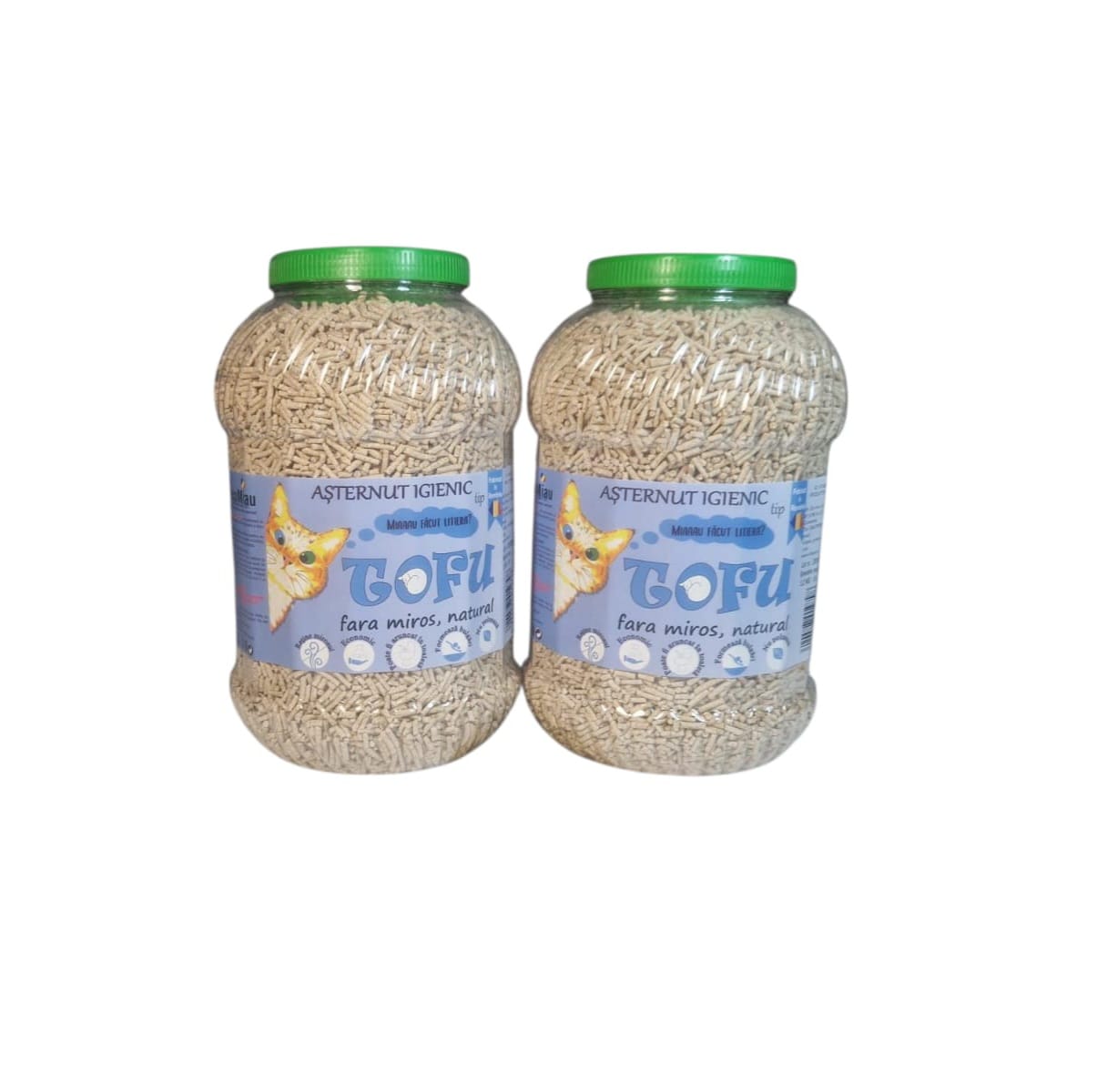 Tofu ecoMiau – Așternut biodegradabil și ecologic pentru pisici, natural, fara miros, Pachet 2x 8 Litri