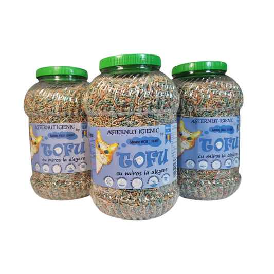 Tofu ecoMiau – Așternut biodegradabil și ecologic pentru pisici, Pachet 3x8 Litri
