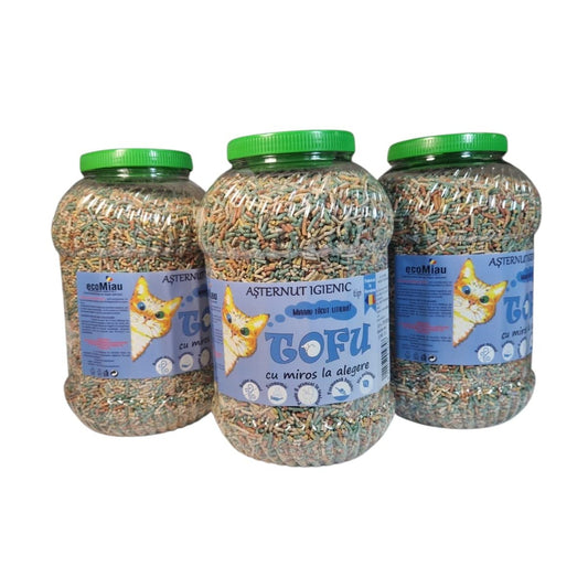 Tofu ecoMiau – Așternut biodegradabil și ecologic pentru pisici, Pachet 3x8 Litri